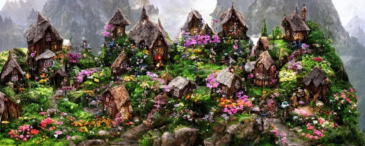 Image similar to fairy village on a mountain