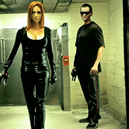 Prompt: movie scene still featuring Sarah Michelle Geller in the matrix