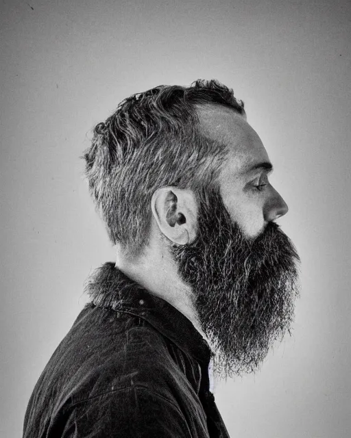 Prompt: a man's face in profile, floral beard, in the style of the Dutch masters and Gregory Crewdson, dark and moody