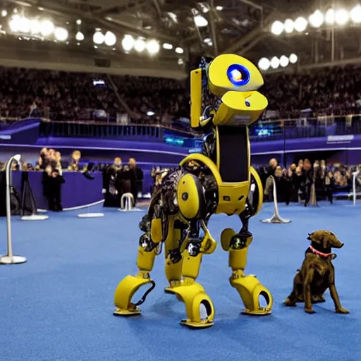 Image similar to Boston Dynamics robot dog winning the Westminster Dog Show