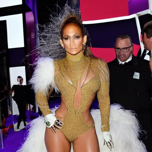 Image similar to full body photo of jennifer lopez, she is wearing a costume of a cob