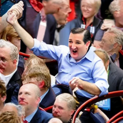 Image similar to Ted Cruz riding a roller coaster,photoreal