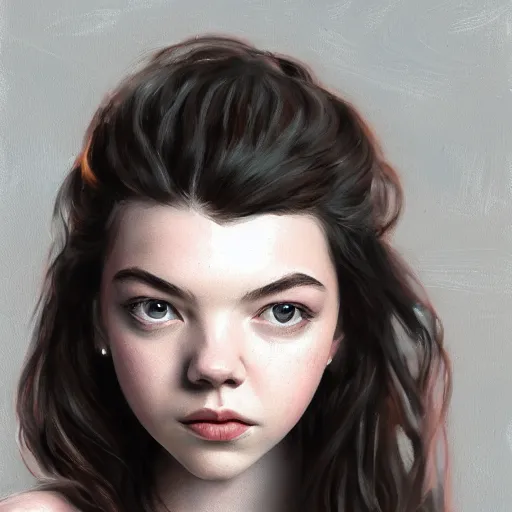 Image similar to ultra realistic painting of Anya Taylor-Joy adult, instagram by rxkun.jpeg, Olga Pietruszka, minweee, Organic Painting, Matte Painting, hard edges, textured photoshop brushes, soft focus, 8k, perfect lighting, high contrast, trending on artstation