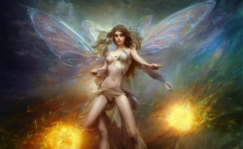 Image similar to the fairy rebellion. by artstation trending, by joseph mallord william turner, luis royo, konstantin razumov, cinematic lighting, fractal flame, highly detailed