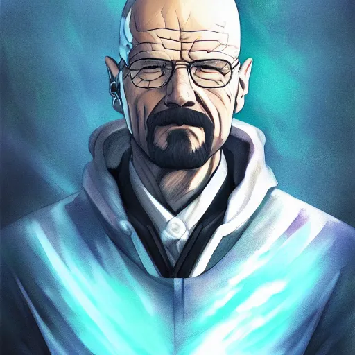 Prompt: Portrait of Walter White the Ice Alchemist, Anime Fantasy Illustration by Tomoyuki Yamasaki, Kyoto Studio, Madhouse, Ufotable, trending on artstation