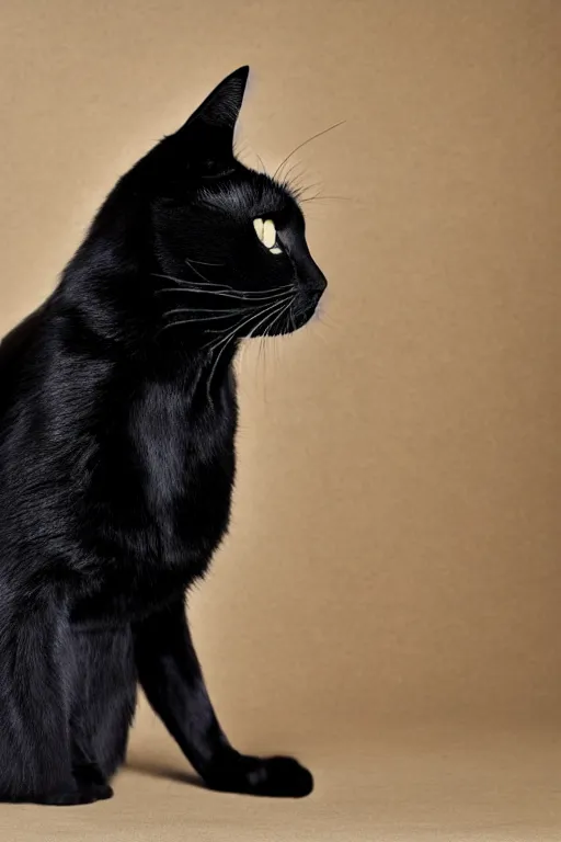 Image similar to a black cat wearing a formal overcoat, profile photo portait