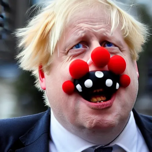 Prompt: photo of boris johnson in funny clown costume