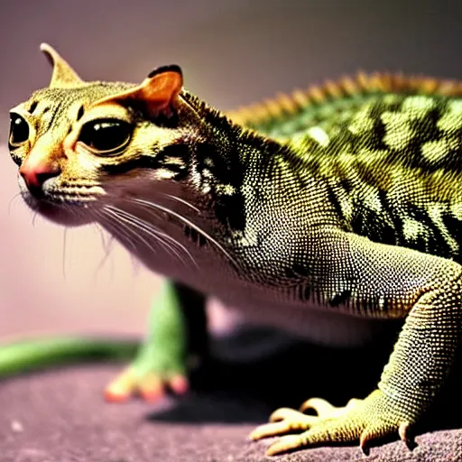 Image similar to a lizzard - cat - hybrid, animal photography