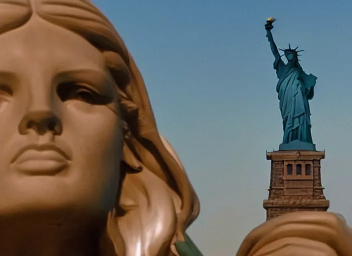 Prompt: statue of liberty taking a selfie, instagram filter, movie still from the movie clueless, 8 k, realistic