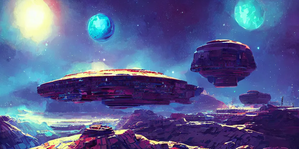 Image similar to asteroid mining colony by alena aenami, petros afshar