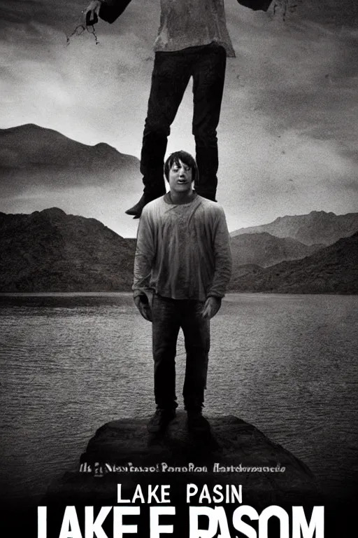 Prompt: Lake pleasant Sam raimi horror movie poster