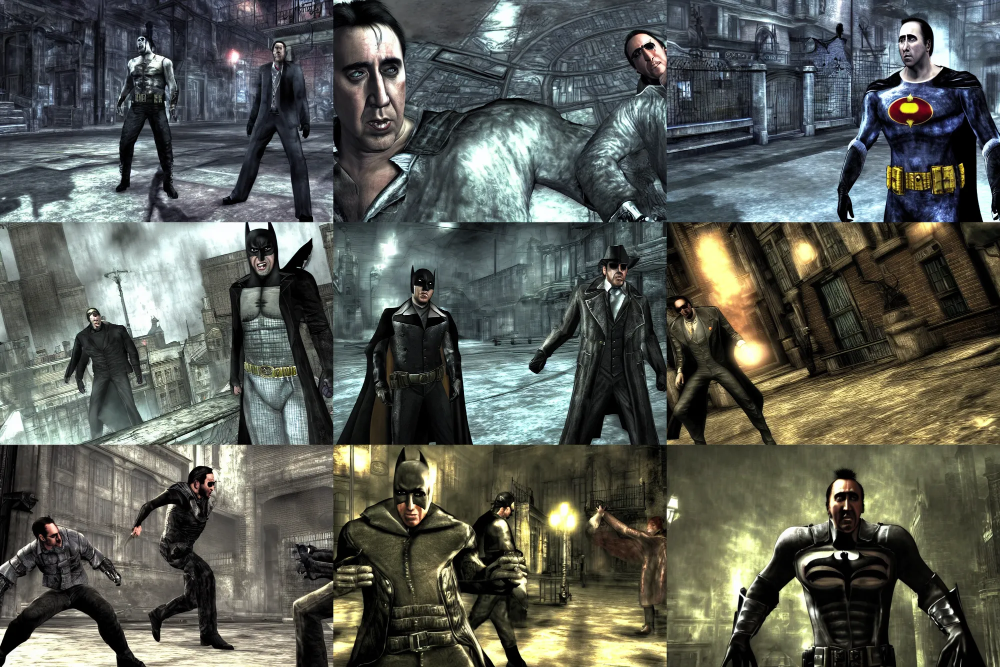 Prompt: nicolas cage in batman : arkham asylum ( 2 0 0 9 ), ps 3 / x 3 6 0 gameplay screenshot 1 0 8 0 p