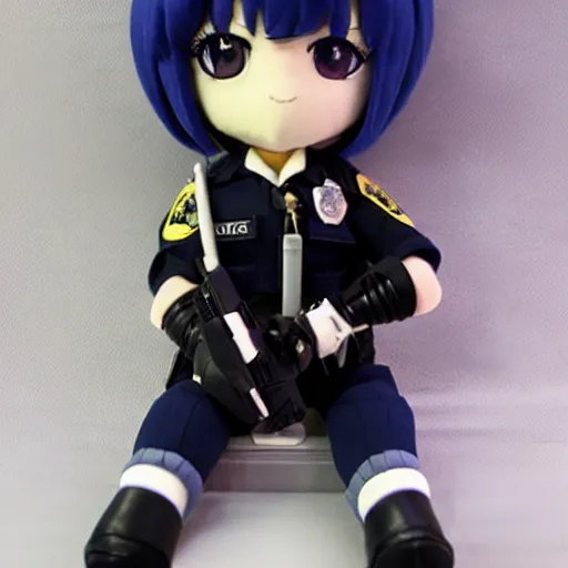 Prompt: cute motoko kusanagi plushie, dressed as police officer