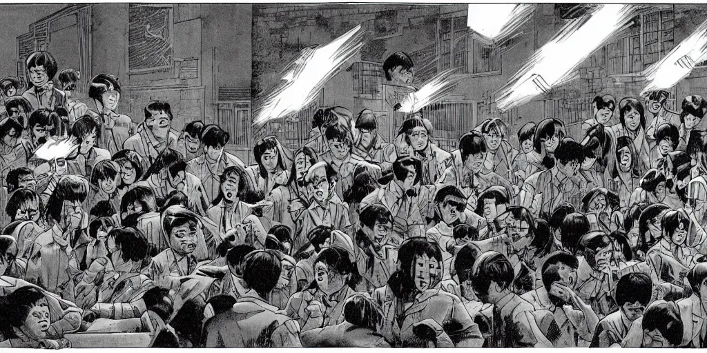 Prompt: korean highschool at night by richard corben