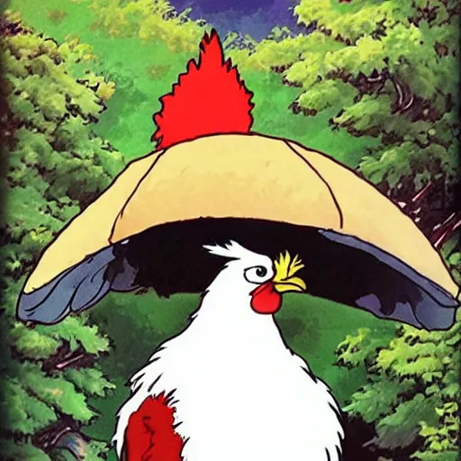 Prompt: very wise chicken by studio ghibli and bob ross