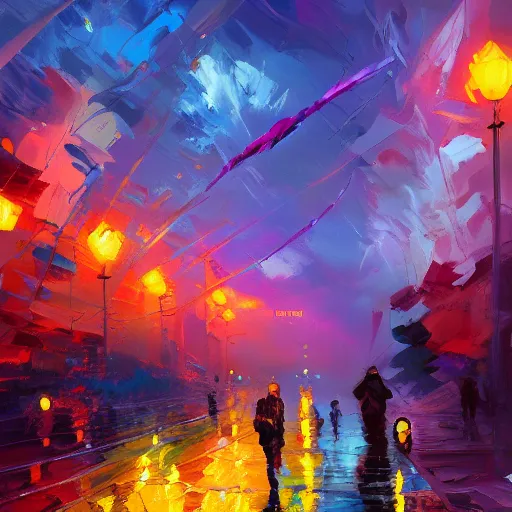 Image similar to acrylic palette knife, impressionism and expressionism, strong emotional impact, bold pastel colors, expressive brushstrokes, overall sense of movement in the composition. a warp drive hitting infinite density, by andreas rocha, trending on artstation