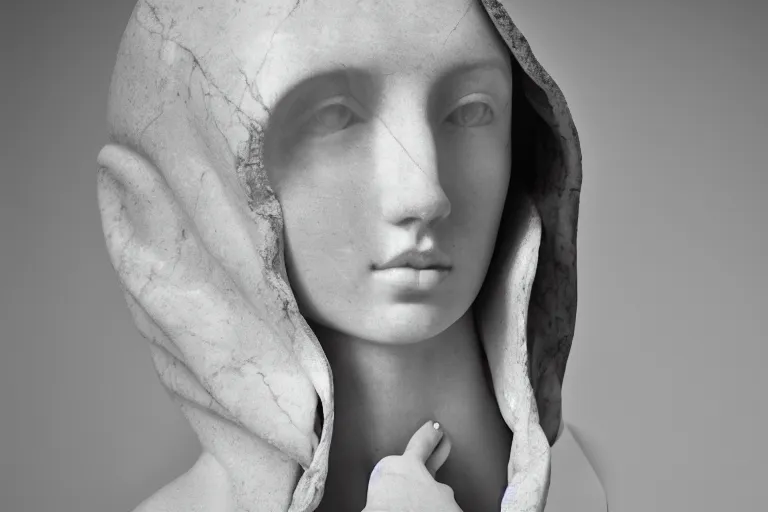 Image similar to well lit fashion shoot portrait of extremely beautiful female marble statue wearing huge over size puffer jacket by dingyun zhang, yeezy, balenciaga, vetements, a cold wall, sharp focus, clear, detailed,, cinematic, detailed, off white, glamourous, symmetrical, vogue, editorial, fashion, magazine shoot, glossy