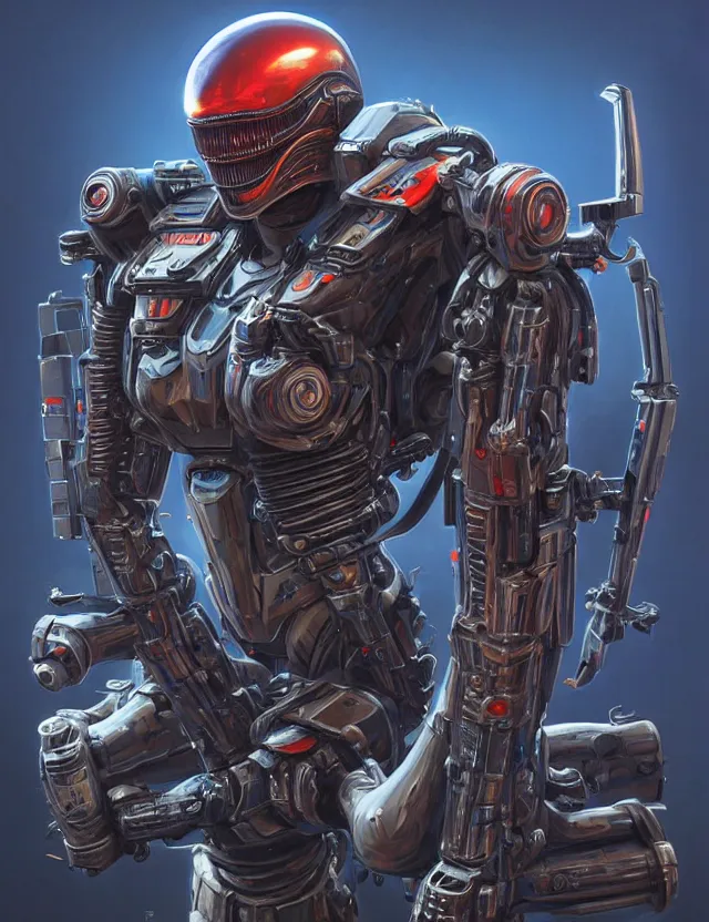 Image similar to a portrait of a tactical exoskeleton with miniguns painted in the pepsi logo, by moebius and tyler edlin and hr giger, trending on artstation, digital art, 4 k resolution, detailed, high quality, sharp focus, hq artwork, coherent, insane detail, concept art