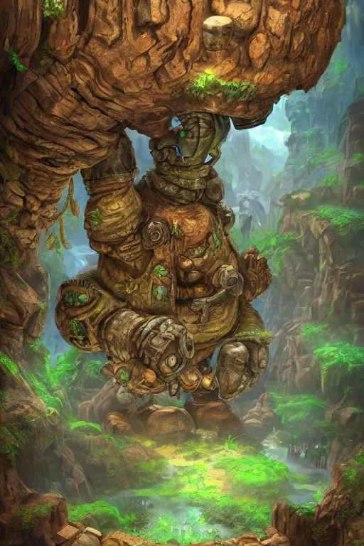 Image similar to zelda fantasy art giant golem troll wood rock greeble gemstone, global illumination ray tracing hdr fanart arstation by sung choi and eric pfeiffer and gabriel garza and casper konefal