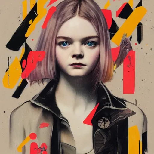 Prompt: Elle Fanning in Blade Runner 2049 picture by Sachin Teng, asymmetrical, dark vibes, Realistic Painting , Organic painting, Matte Painting, geometric shapes, hard edges, graffiti, street art:2 by Sachin Teng:4