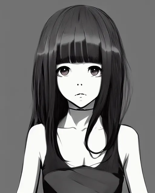 Image similar to cute girl, illustration concept art, anime, manga, pencil sketch, black and white trending pixiv fanbox, art by ilya kuvshinov and ghibli