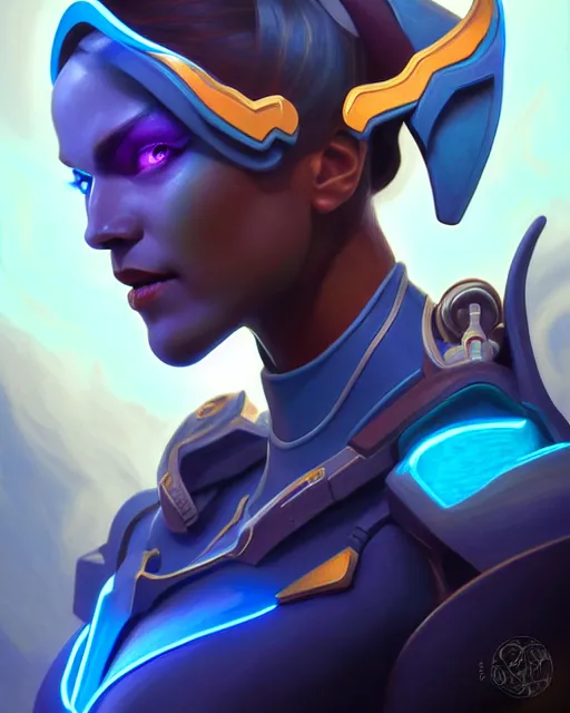Image similar to sojourn from overwatch, bust, fantasy, fantasy art, fantasy, colorful, elegant, character portrait, portrait, close up, highly detailed, intricate detail, amazing detail, sharp focus, vintage fantasy art, vintage sci - fi art, radiant light, caustics, by boris vallejo