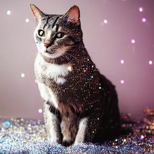 Image similar to a photo of a cat in a cloud of glitter, f 1. 4