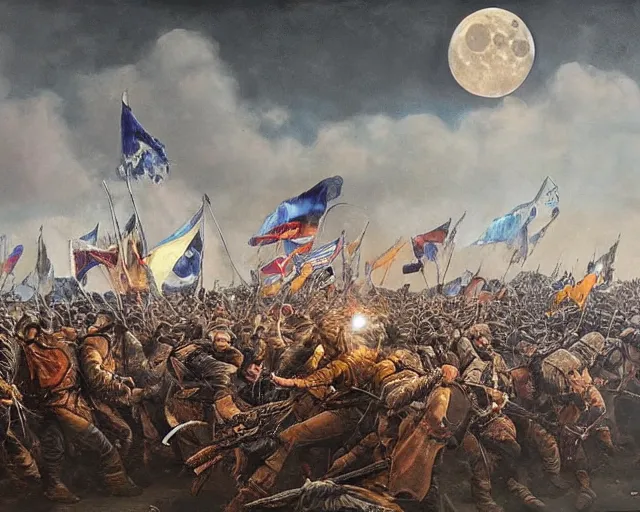 Image similar to beautiful as the moon, terrible as an army with banners. art by denys tsiperko and bogdan rezunenko, hyperrealism