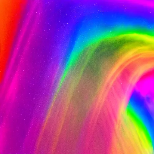Image similar to professional art of a rainbow connected to an aurora borealis, 4 k, 8 k, hd, high quality, highly detailed