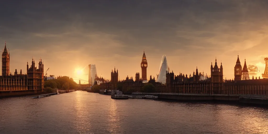 Prompt: london in the 1800s, sun set, photorealistic, 8k,