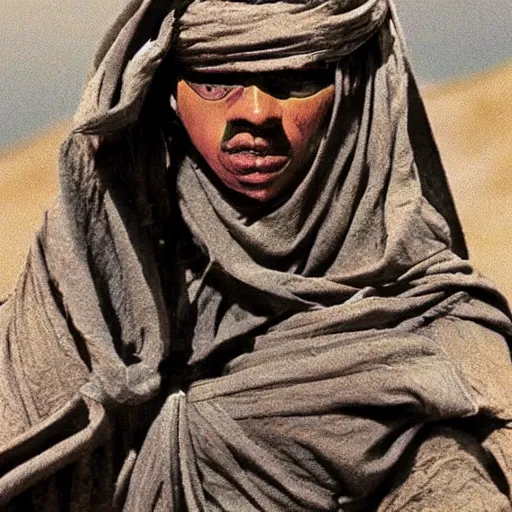 Image similar to amazing detailed awesome movie still of a sand wraith dressed as a tuareg