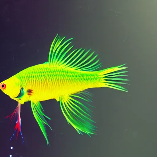 Image similar to a beautiful richly colored beta fish on a black background.