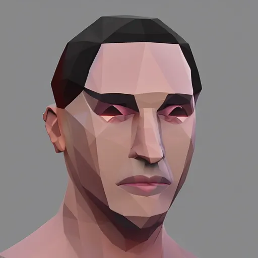 Prompt: low poly game asset close up of face 3 / 4 pose