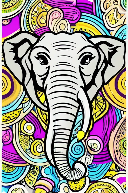 Image similar to A portrait of a baby elephant, sticker, highly detailed, colorful, illustration, smooth and clean vector curves, no jagged lines, vector art, smooth