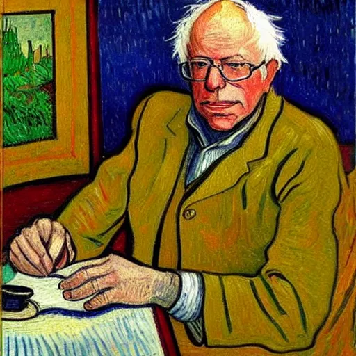 Prompt: portrait of bernie sanders in the style of van gogh.