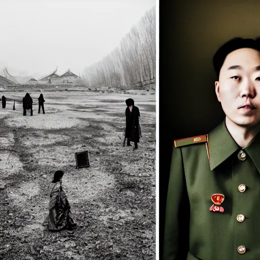 Image similar to The North Korean necromancer, portrait, fashion photography, by Juergen Teller, XF IQ4, 150MP, 50mm, f/1.4, ISO 200, 1/160s, natural light, Adobe Lightroom, DxO Photolab, rule of thirds