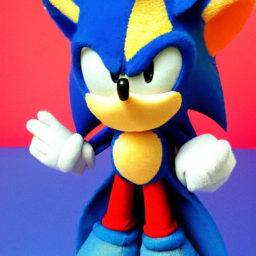 Prompt: plush sonic, 1999 photo