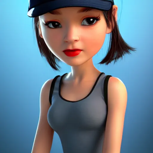 Prompt: a cartoon girl with a baseball cap on her head, vector art by jaeyeon nam, cgsociety, digital art, chibi, rendered in maya, daz 3 d, zbrush