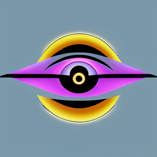 Prompt: logo of eye overlooking a city, symmetrical, washed out color, centered, art deco, 1 9 5 0's futuristic, glowing highlights, peaceful