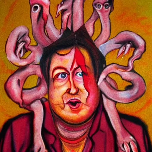 Image similar to bill hicks in the style of francis bacon with eight arms in the style of a hindu deity