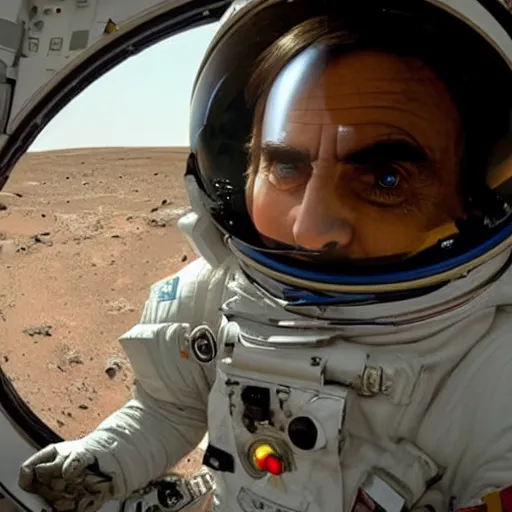 Image similar to extremely detailed photo of carl sagan through visor of spacesuit mars rover, detailed face