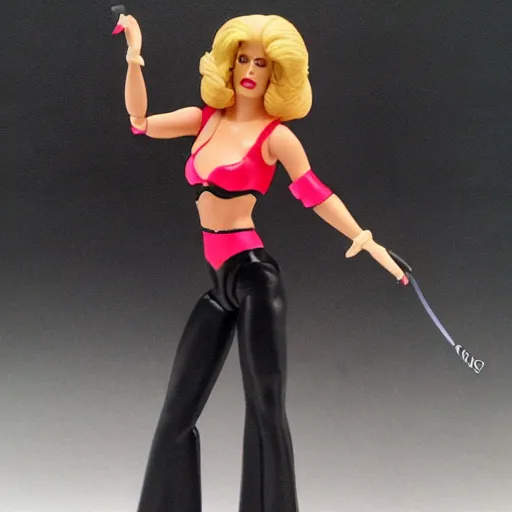 Prompt: photograph of 1 9 8 0 s femme fatale collectable action figure still in original packaging, noir toys line