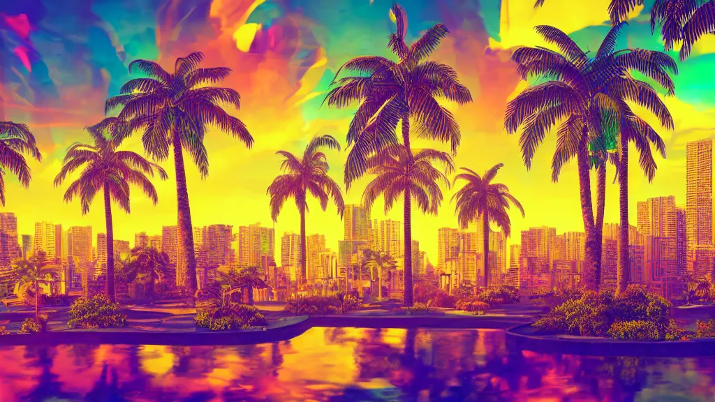 Image similar to golden city in a vaporwave jungle, 4k, ultra realistic, colorful, award winning photograph