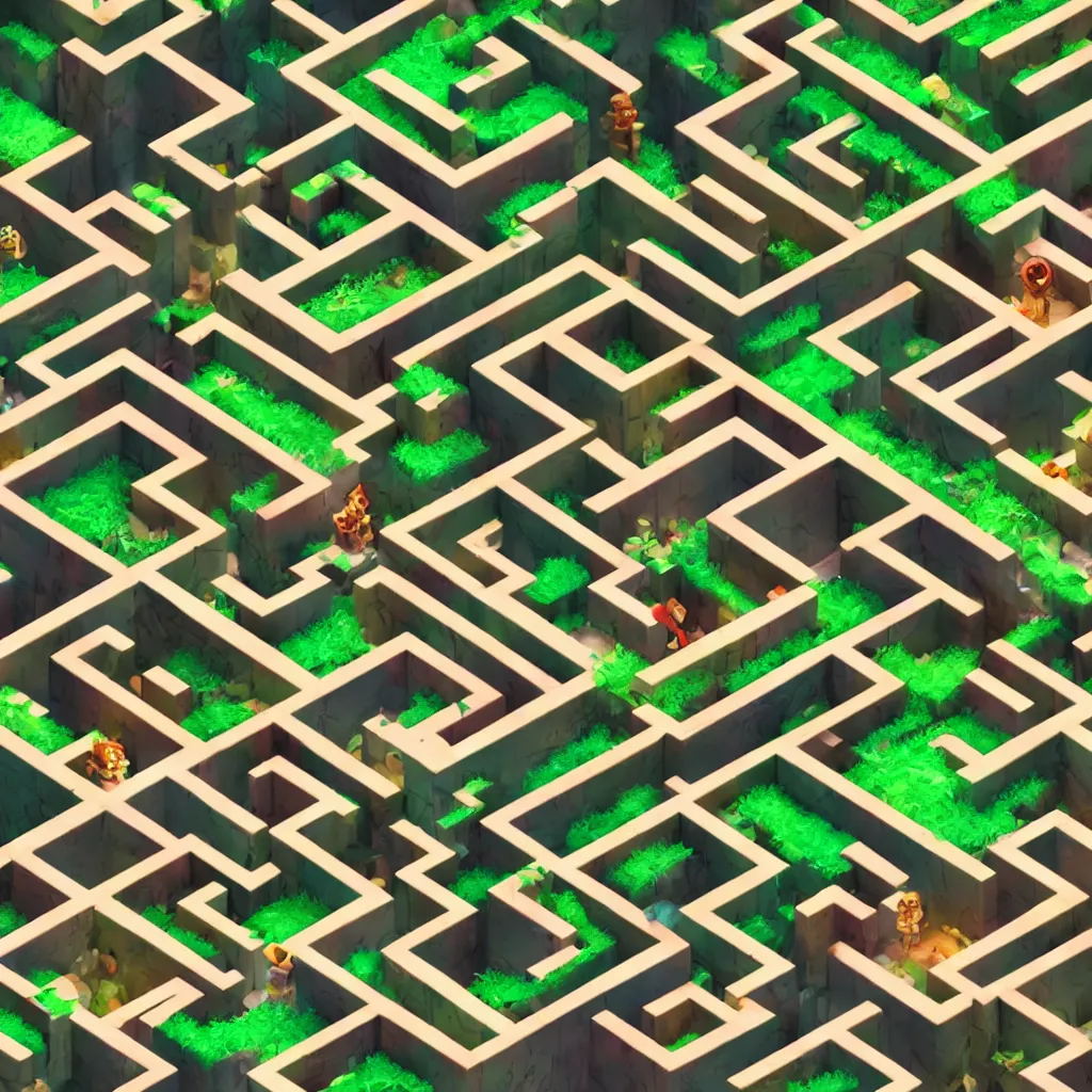 Image similar to wimmelbilder maze made of 80's arcade jungle waterfall level, isometric, white path, octane render, particle effects, unreal engine, very sharp, high contrast