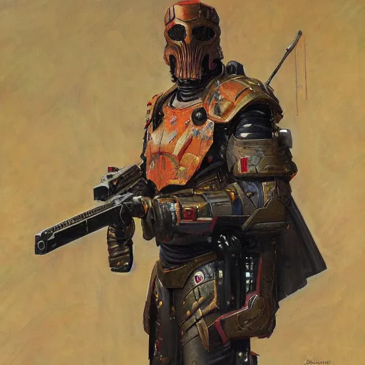 Image similar to the doomslayer wearing a kimono, portrait art by norman rockwell and donato giancola and greg rutkowski,