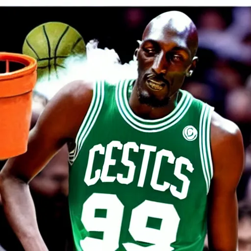 Prompt: 7 year old crayon smoking weed, celtics kevin garnett eating babies