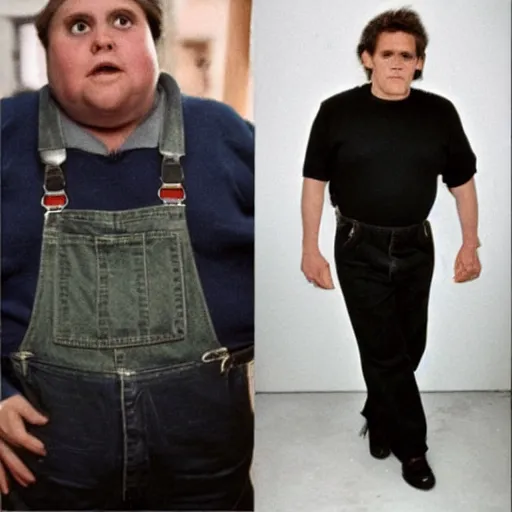 Image similar to morbidly obese willem dafoe with overall