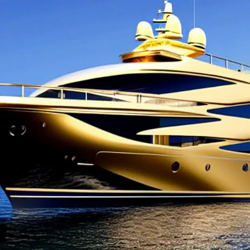 Prompt: wrinkled hunchbacked old butler polishing painting the side of a gold plated mega yacht with a cloth