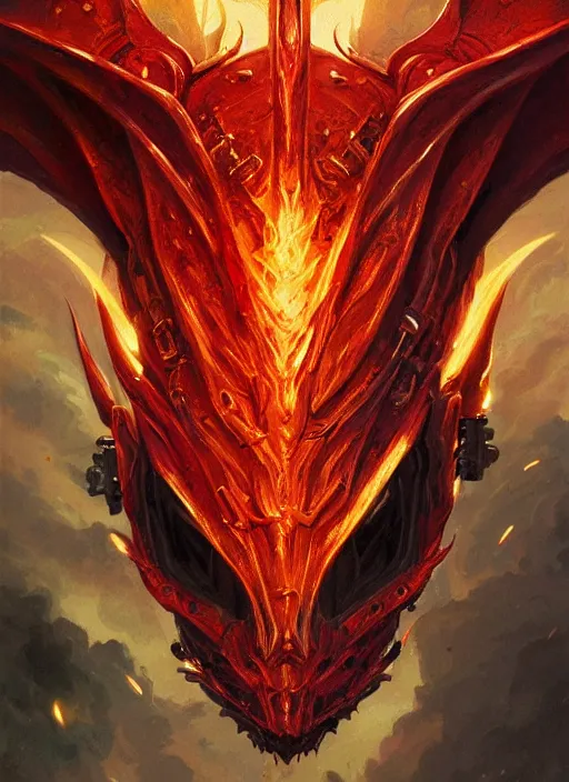 Image similar to highly detailed portrait of knight's helmet reflecting red dragon reflection detailed, 8 k blocking flames fire, green eyes, fantasy art by by simon bisley, loish, rhads, ferdinand knab, and lois van baarle, ilya kuvshinov, rossdraws, tom bagshaw, global illumination, radiant light, detailed and intricate environment