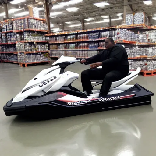 Prompt: NotoriousBIG riding jetski at costco